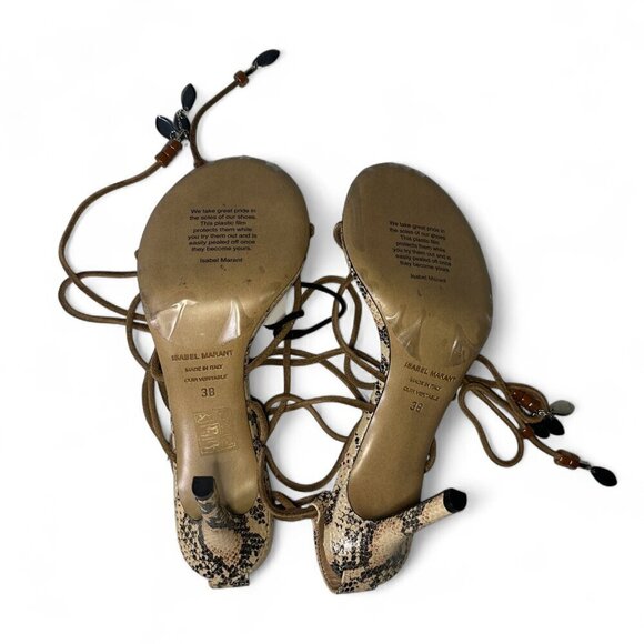 Isabel Marant Askee Snakeskin Embossed Leather Ankle Wrap Heels Sz EU 38 NEW - Picture 8 of 11
